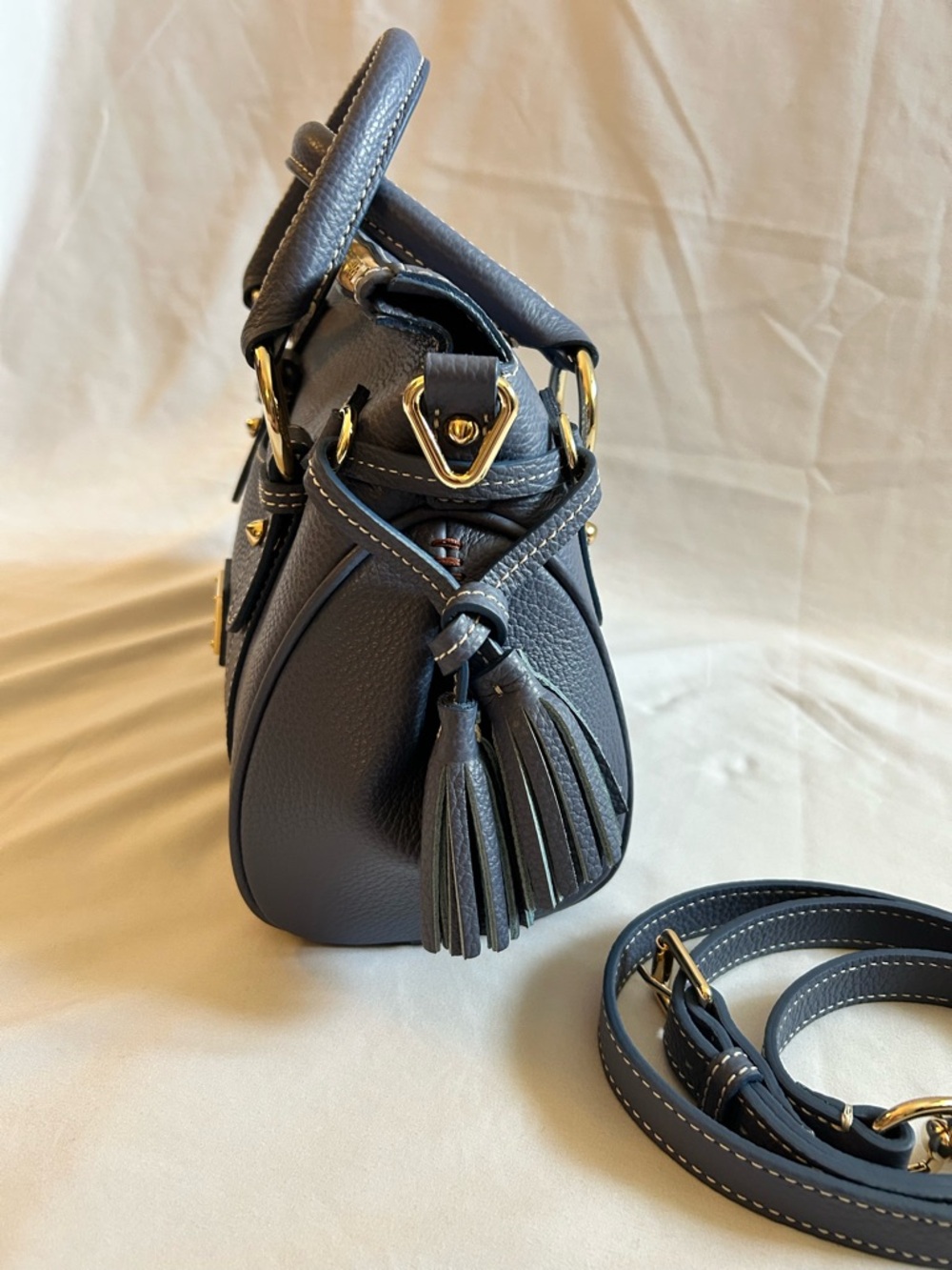 Dooney & Bourke Blue Pebble Leather Satchel - Picture 4 of 16